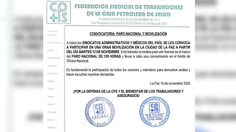 Trabajadores de la Caja Petrolera cumplen paro nacional de 120 horas