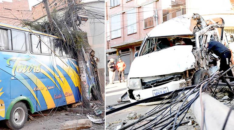 Bus choca contra un taxi y destroza parte de una casa en La Paz